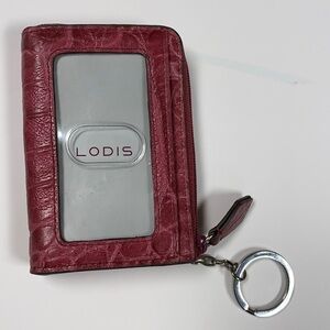 Lodis Pink Croc Embossed Credit Card Key Wallet